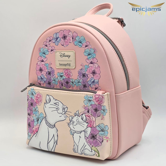 Loungefly Disney The Aristocats Duchess & Marie Pink Floral Mini Backpack New - Picture 3 of 5
